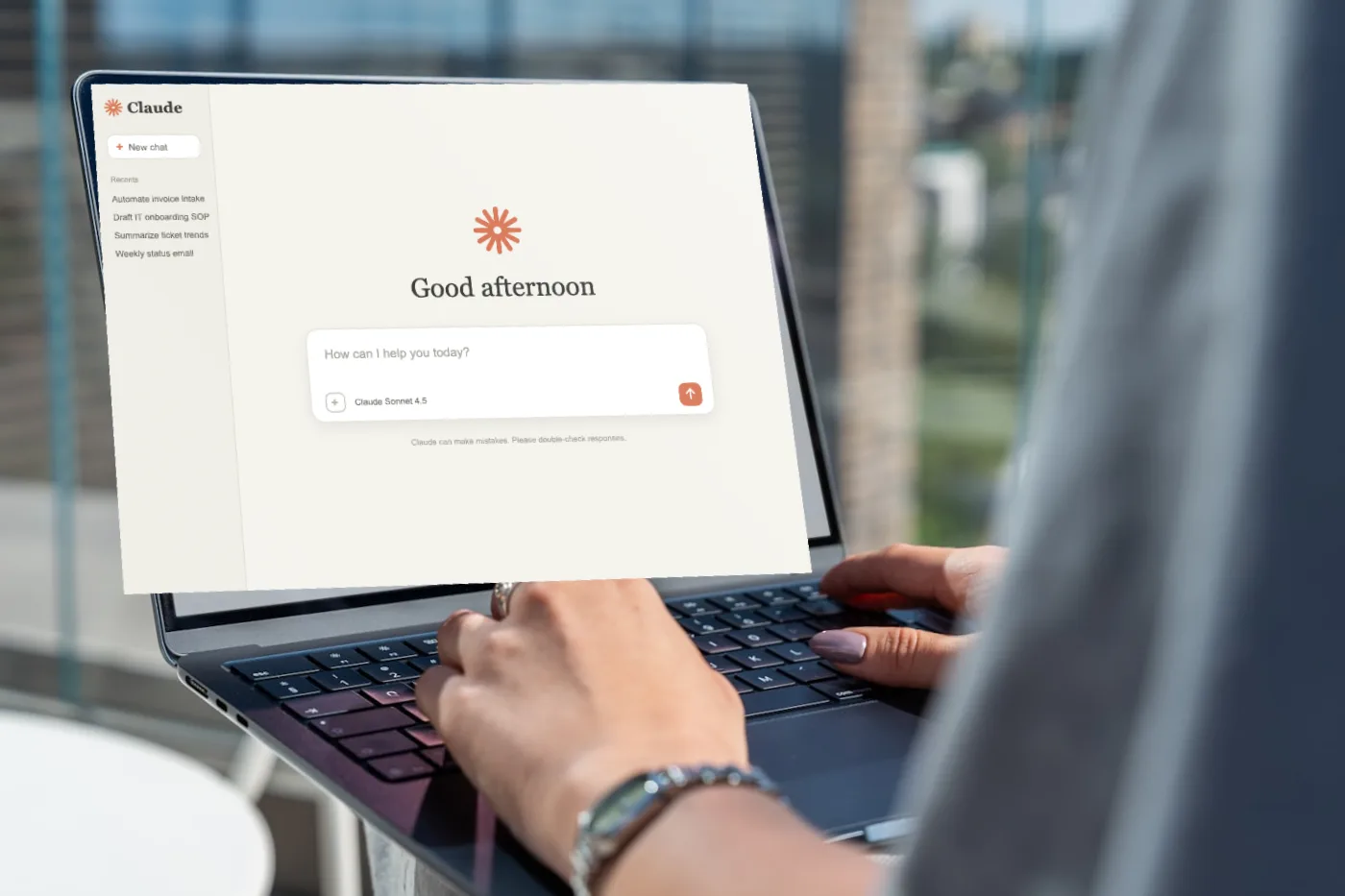 A Los Angeles professional working in Claude, the AI assistant Frontline helps deploy