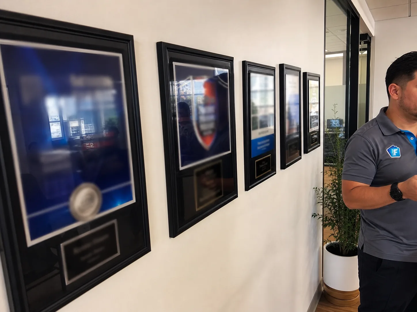 Frontline’s wall of industry awards at its Los Angeles office