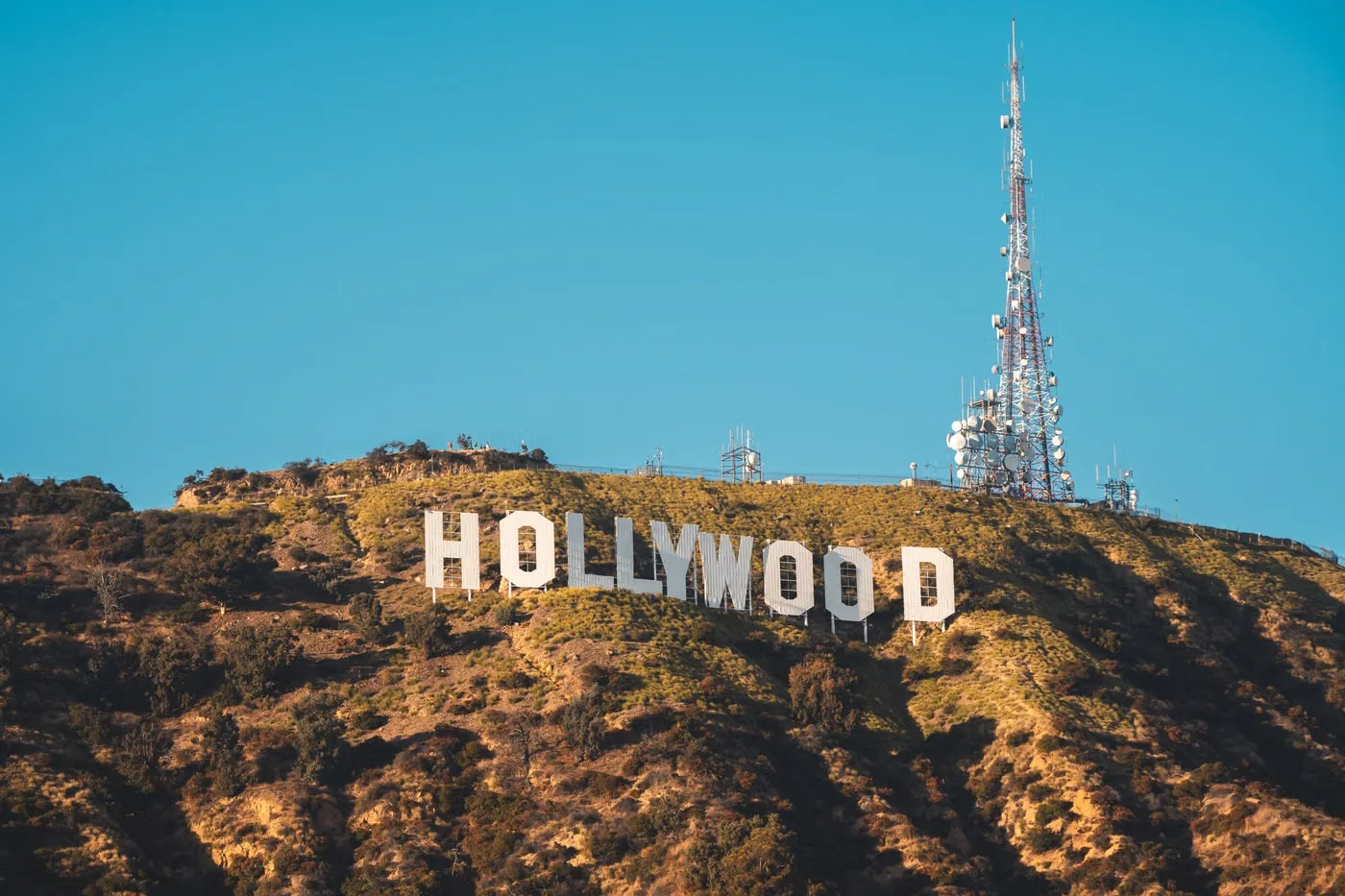 The Hollywood sign on the Hollywood Hills in Los Angeles