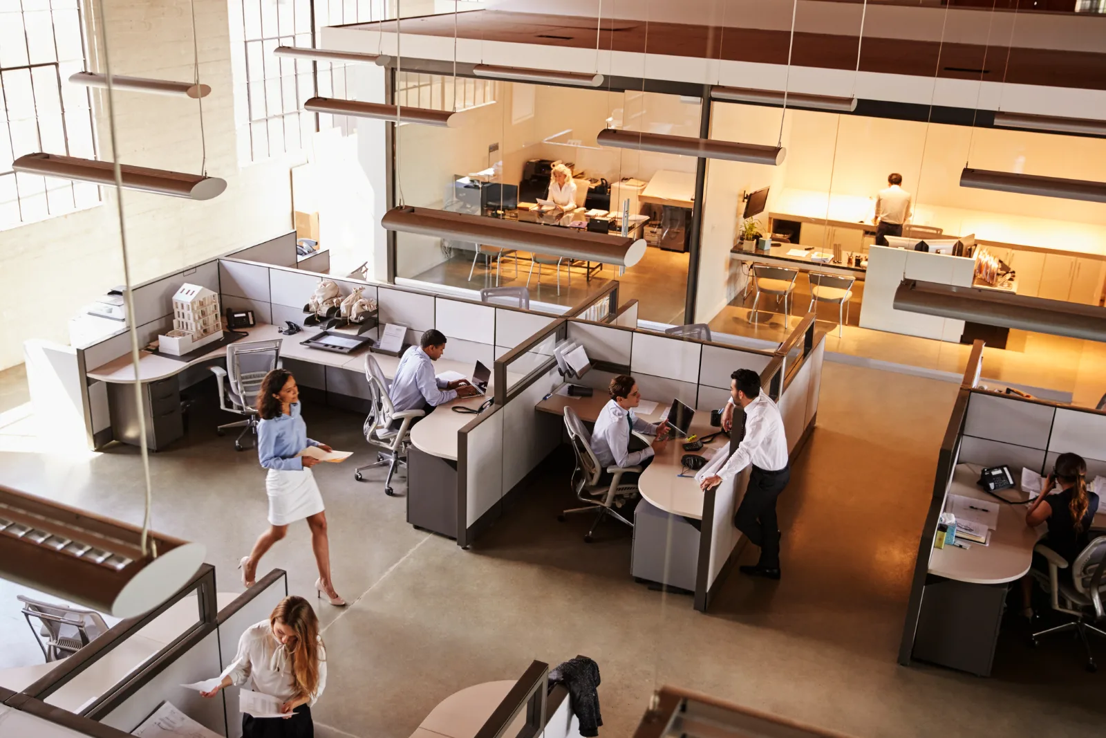 An overhead view of a design studio at work