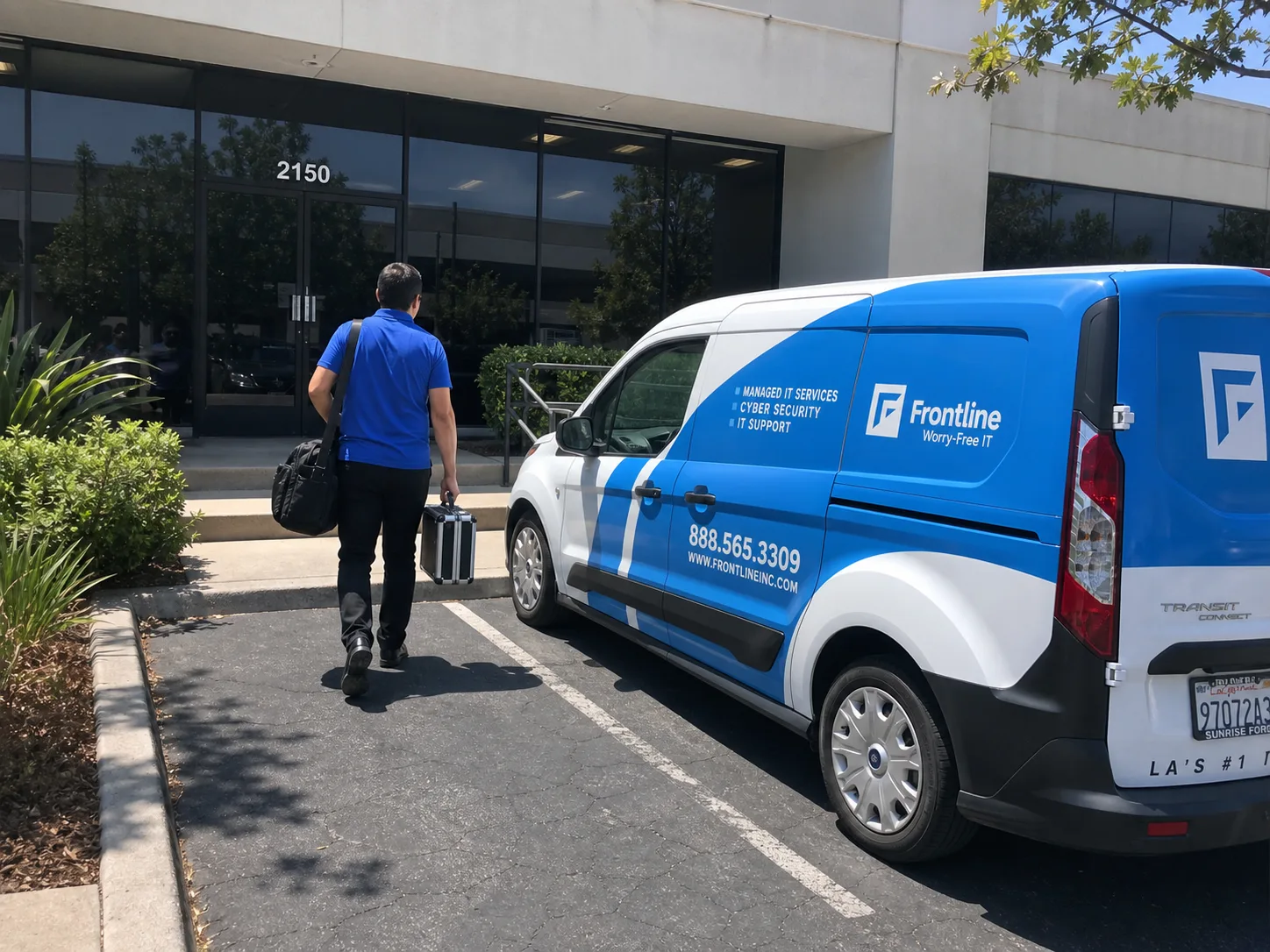 Frontline technician arriving onsite at a Los Angeles office